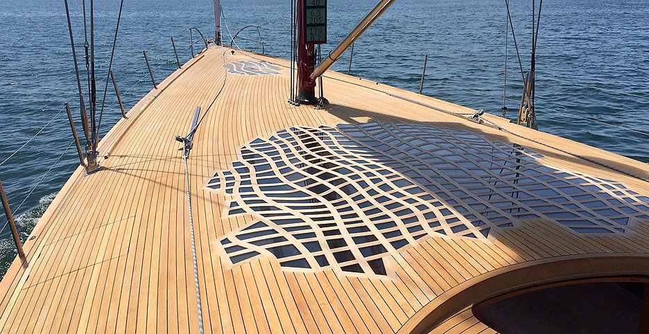 The distinctive deck and superstructure of Frank Gehry's yacht, Foggy.